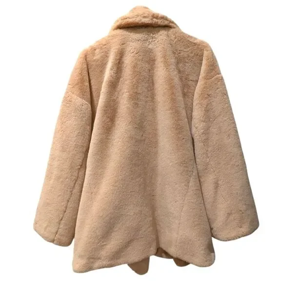 Free People Kate Oversized Faux-Fur Double-Breasted Coat Women's XL Apricot Tan - Picture 4 of 7